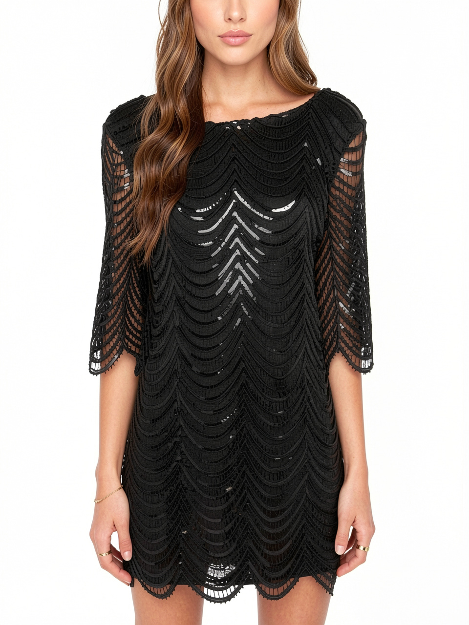 Half Sleeve Sequin Scoop Back Shift Dress
