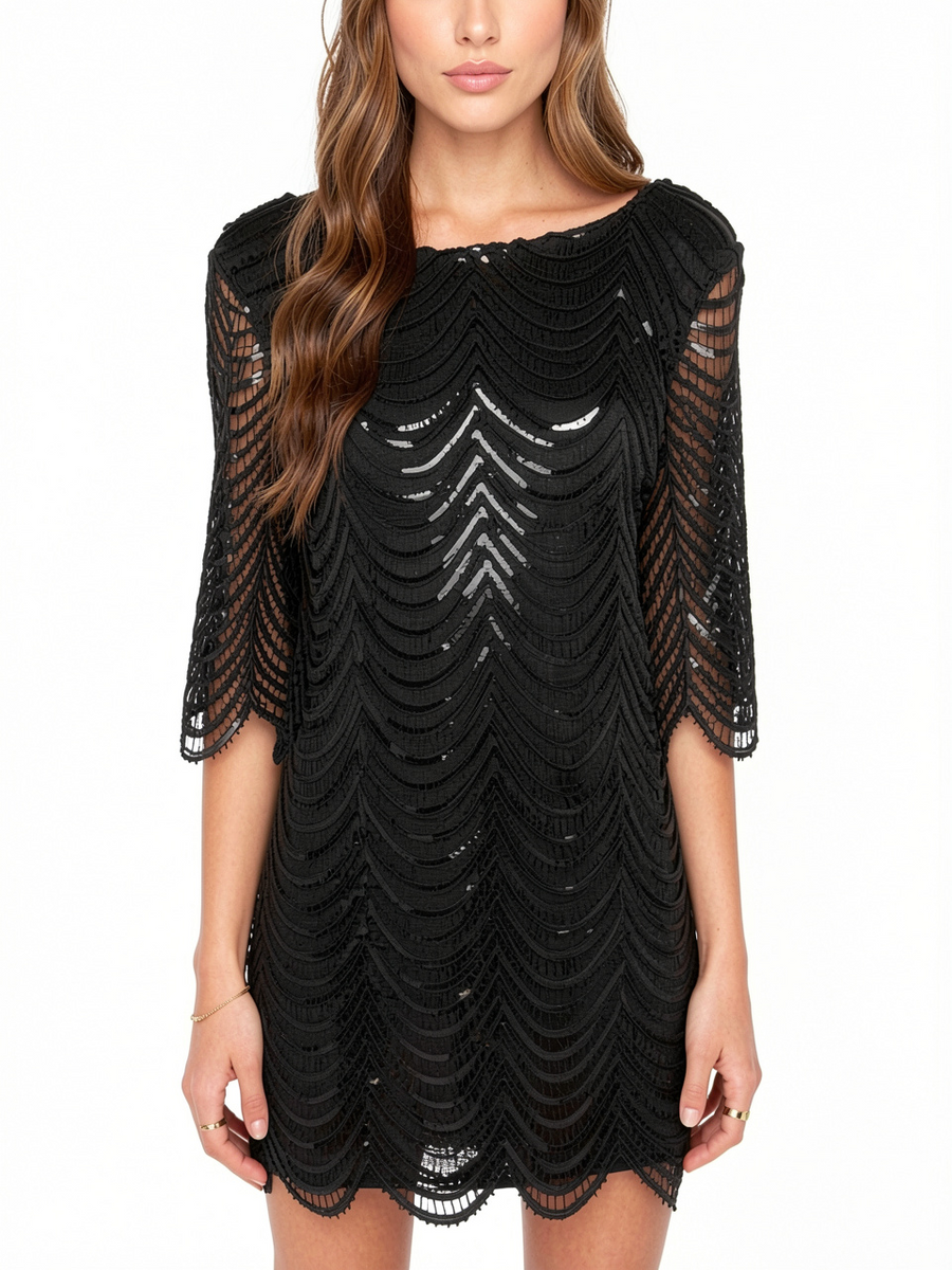 Half Sleeve Sequin Scoop Back Shift Dress