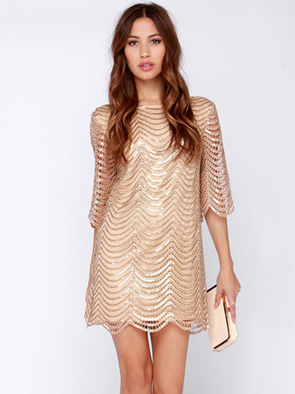 Half Sleeve Sequin Scoop Back Shift Dress