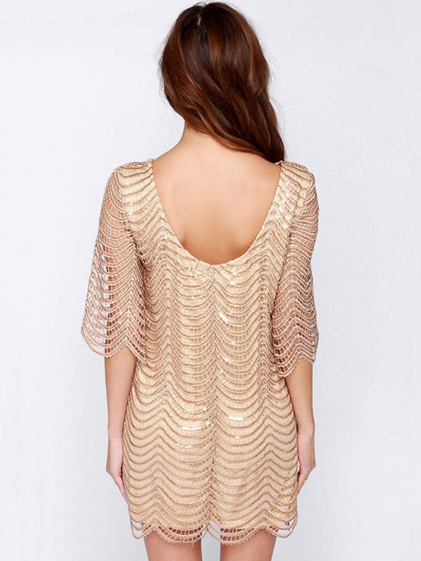 Half Sleeve Sequin Scoop Back Shift Dress