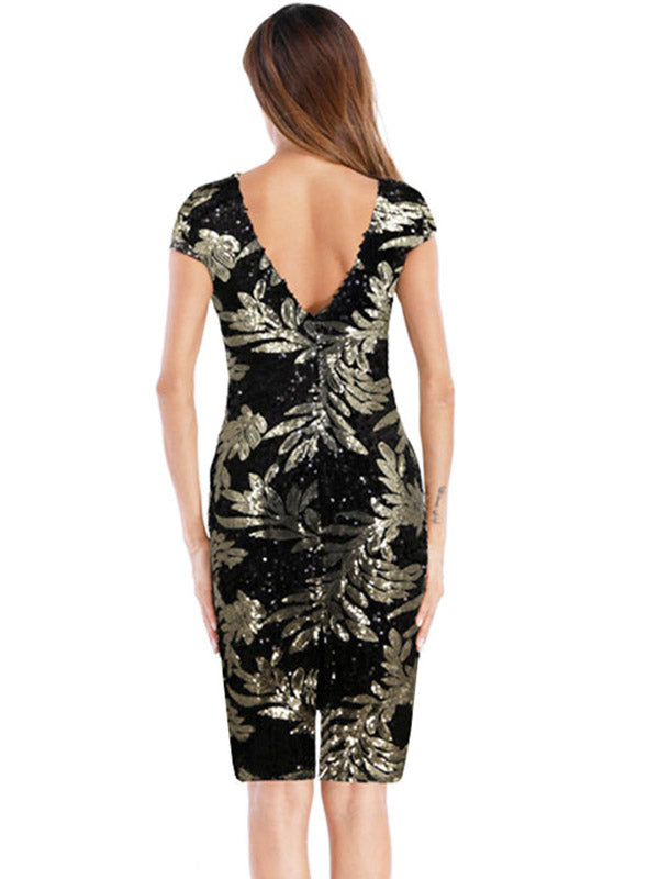 Short Sleeve Sequin Pencil Dress