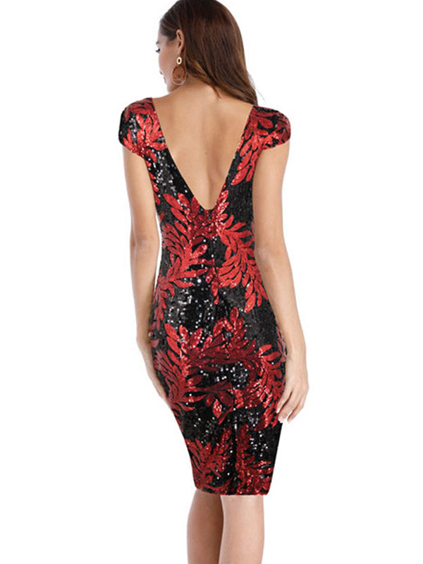 Short Sleeve Sequin Pencil Dress