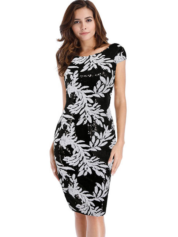 Short Sleeve Sequin Pencil Dress