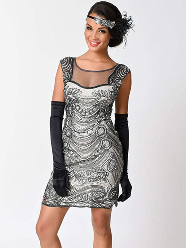 Sheer Back Embellished Sequin Shift Dress