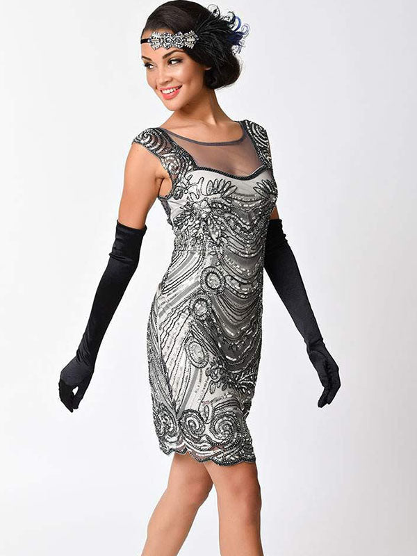 Sheer Back Embellished Sequin Shift Dress