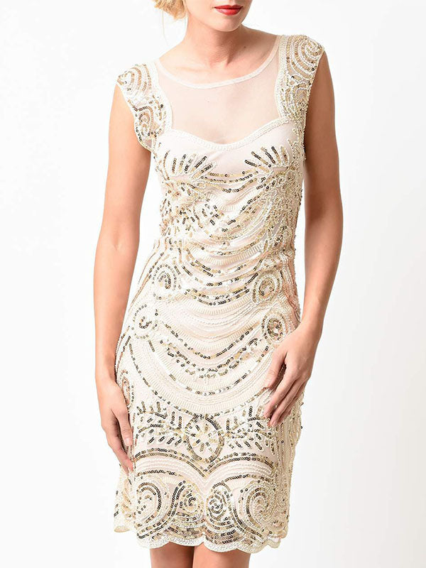 Sheer Back Embellished Sequin Shift Dress