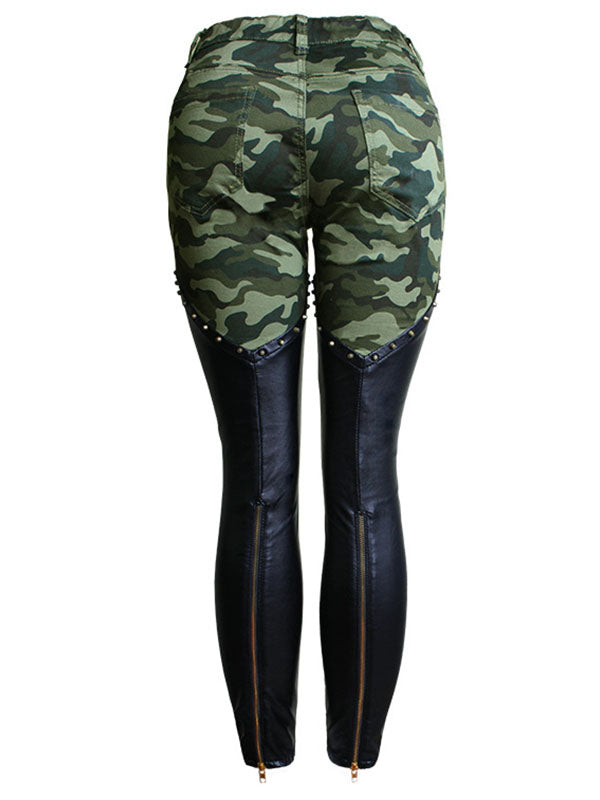 Women High Waist Camo Vinyl Pants