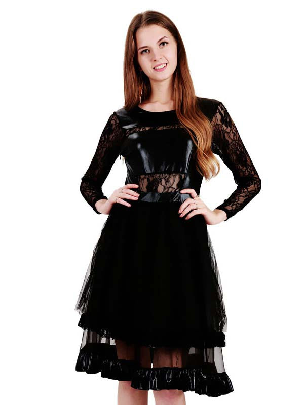 Black Lace Wet Look Party Dress