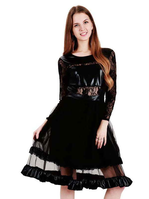 Black Lace Wet Look Party Dress