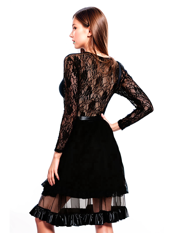 Black Lace Wet Look Party Dress