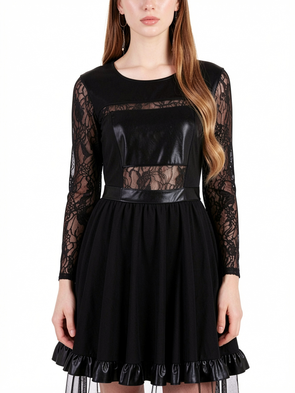 Black Lace Wet Look Party Dress