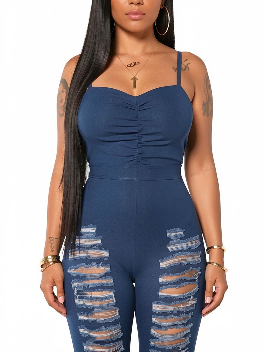 Women Sleeveless Jeans Jumpsuit