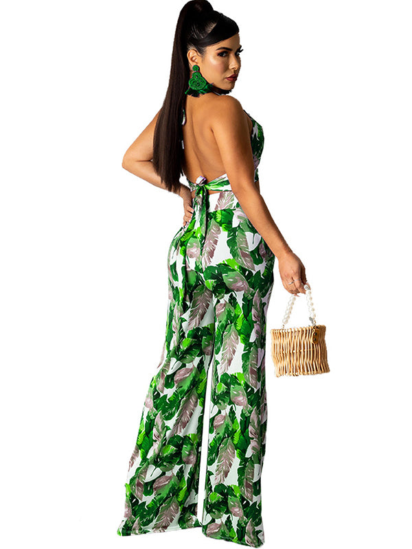 Women Sexy Halter Crop Top and Wide Leg Pants Set