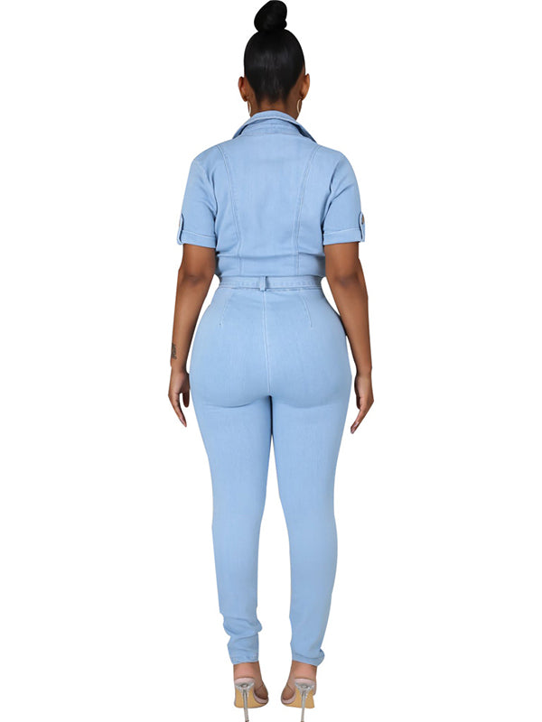 Women Short Sleeve Jeans Jumpsuit