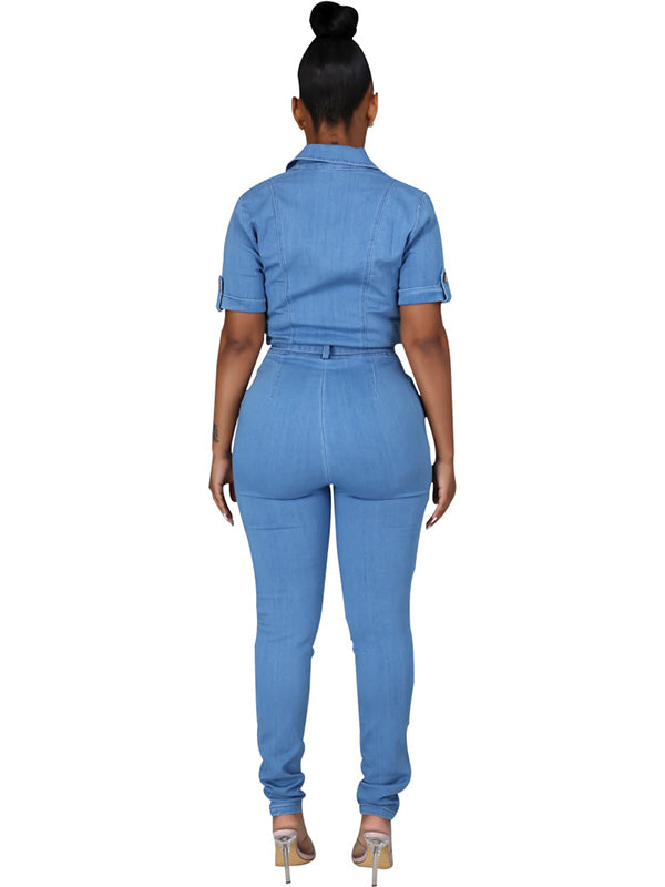Women Short Sleeve Jeans Jumpsuit