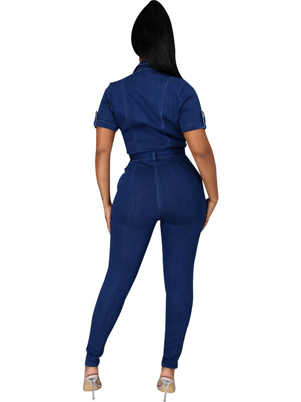 Women Short Sleeve Jeans Jumpsuit