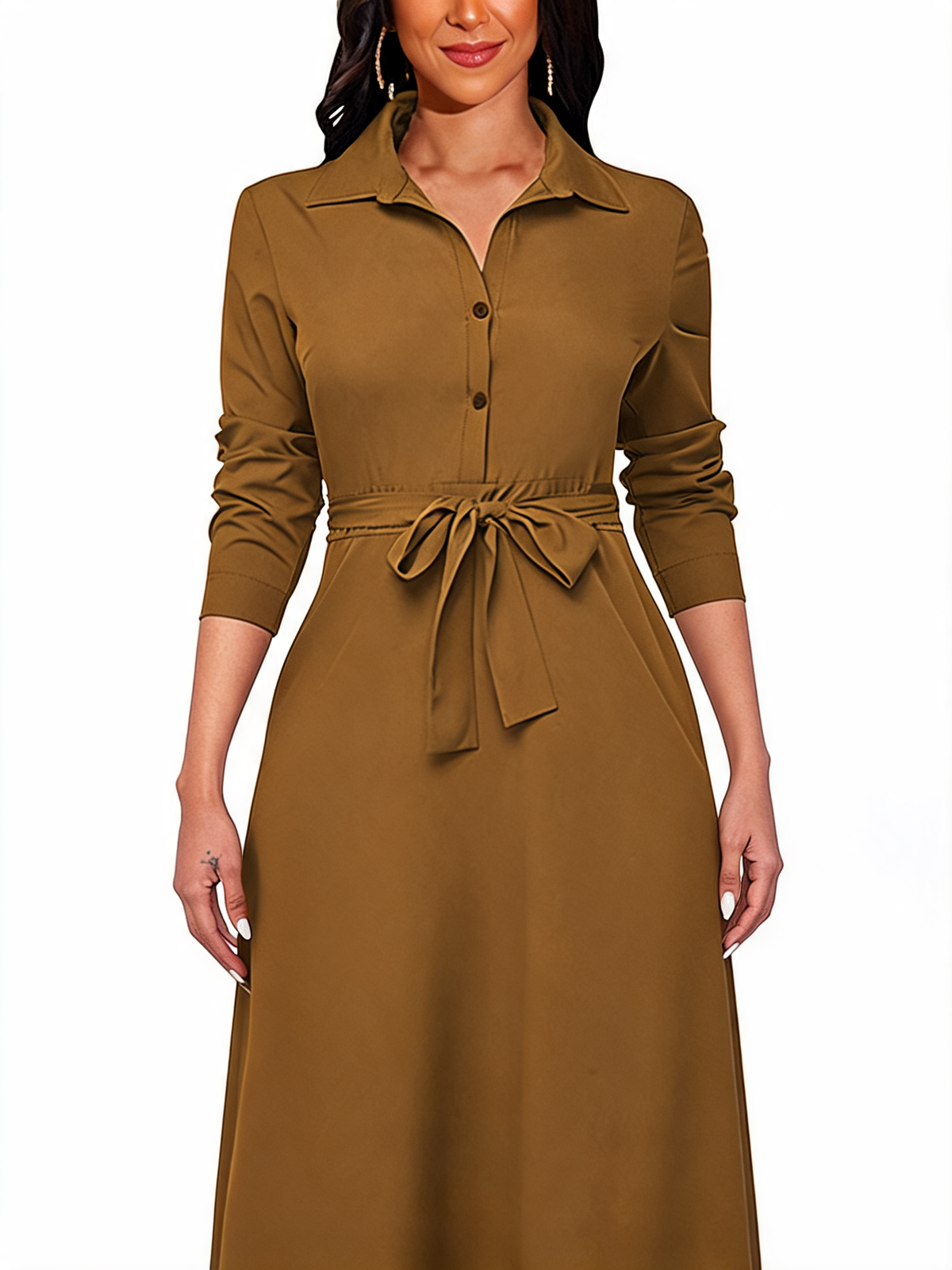 Women Long Sleeve Shirt Maxi Dress
