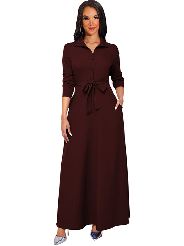 Women Long Sleeve Shirt Maxi Dress
