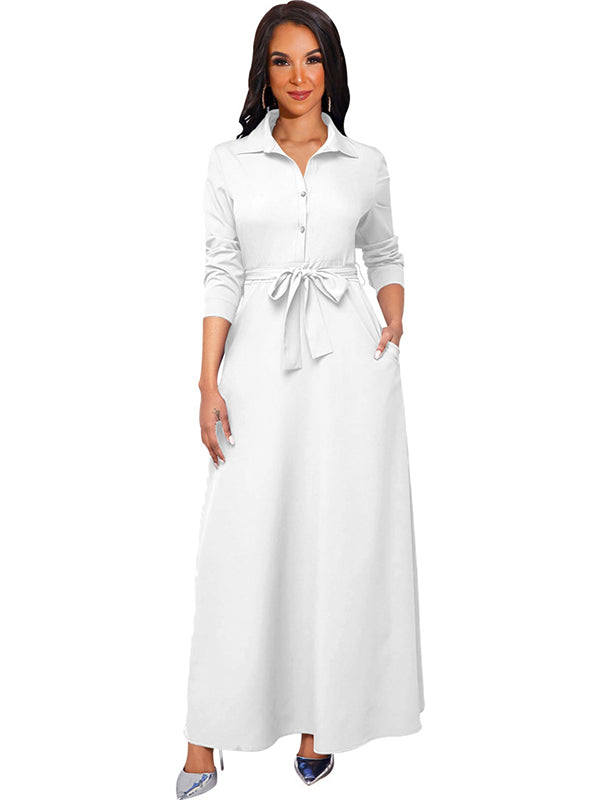 Women Long Sleeve Shirt Maxi Dress