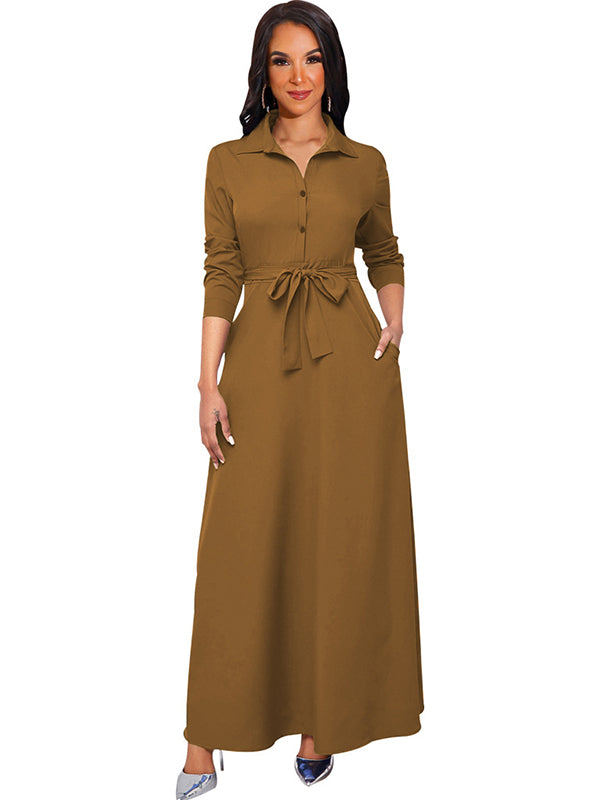 Women Long Sleeve Shirt Maxi Dress