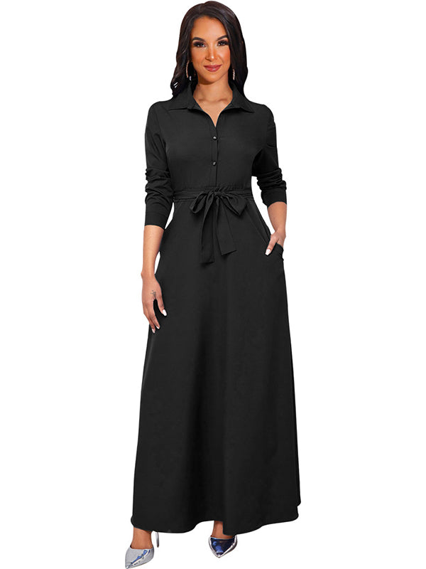 Women Long Sleeve Shirt Maxi Dress