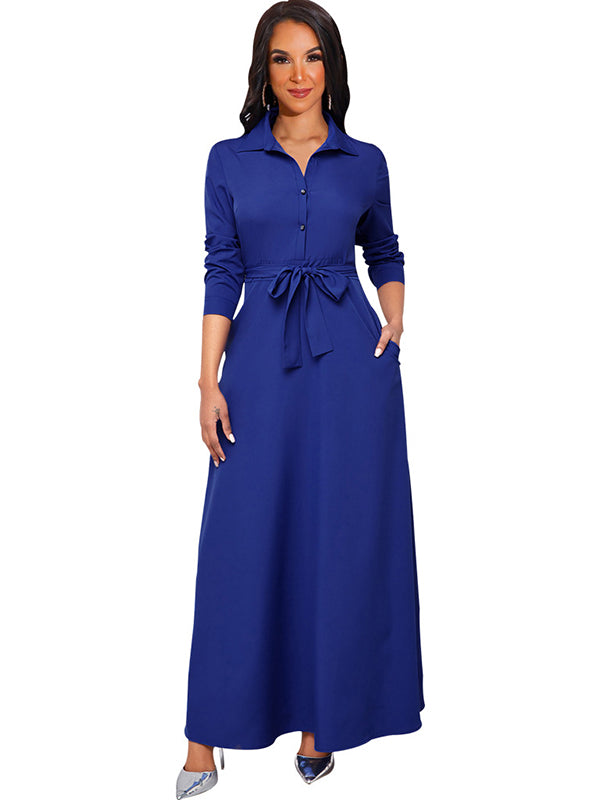 Women Long Sleeve Shirt Maxi Dress