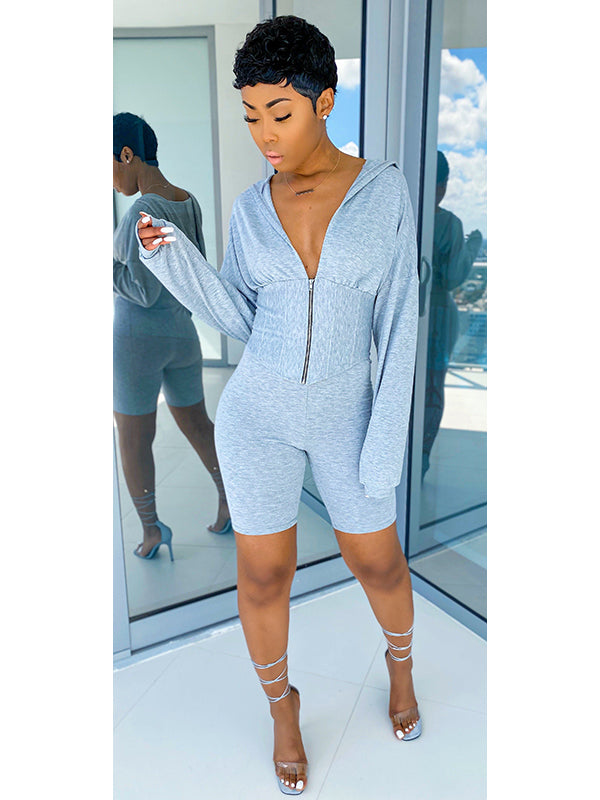 Women Zipper Long Sleeve Romper