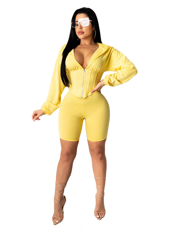 Women Zipper Long Sleeve Romper