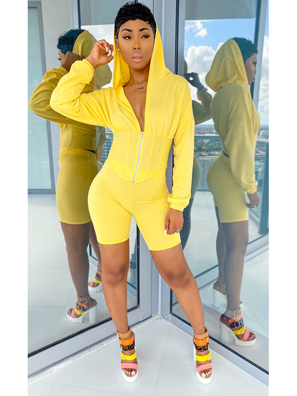 Women Zipper Long Sleeve Romper