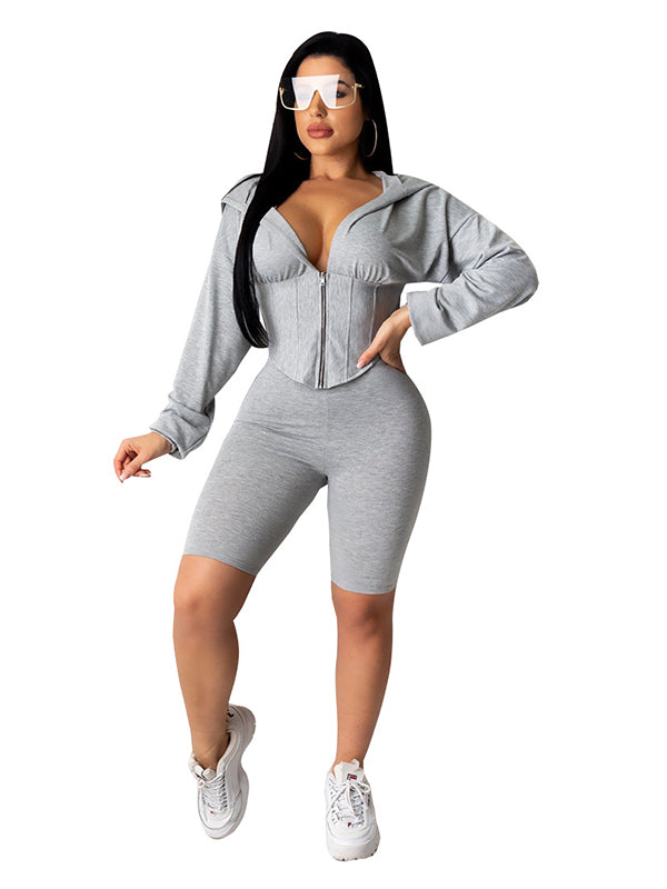 Women Zipper Long Sleeve Romper