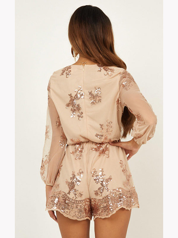 Women Long Sleeve Lace Romper