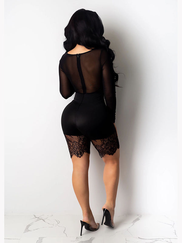 Women Long Sleeve Lace Romper