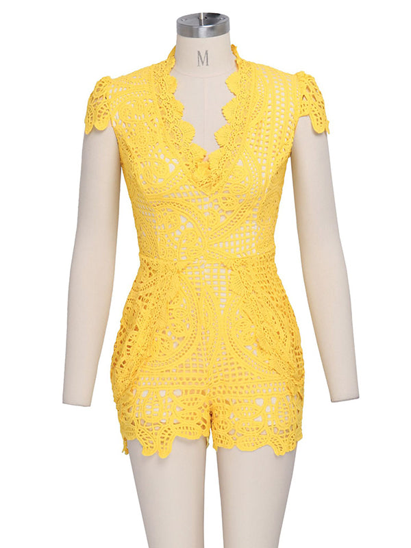 Women Lace Deep V Neck Romper