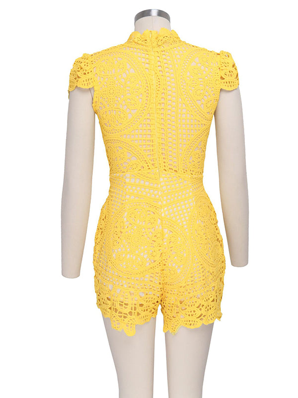 Women Lace Deep V Neck Romper