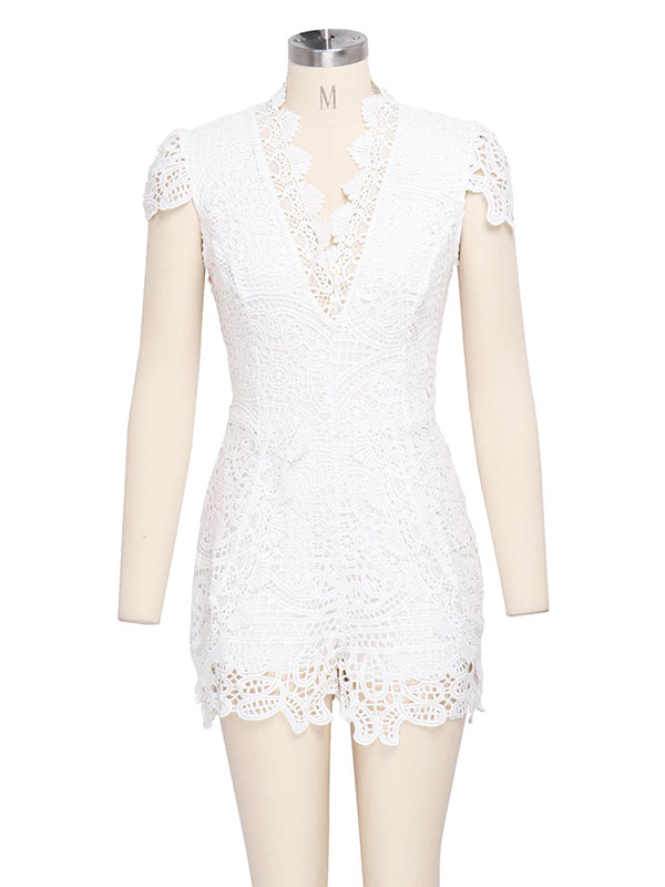 Women Lace Deep V Neck Romper