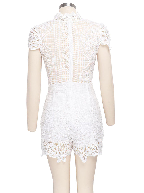 Women Lace Deep V Neck Romper