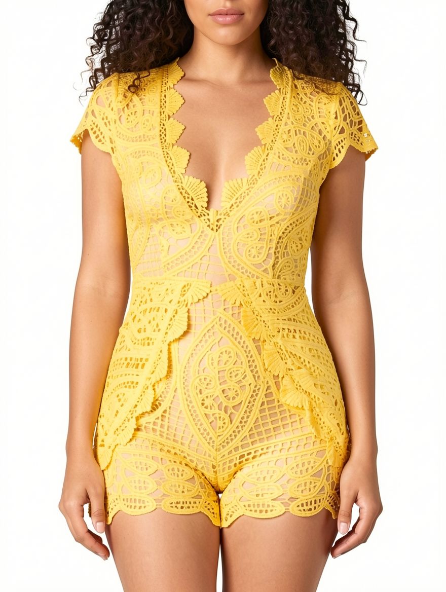 Women Lace Deep V Neck Romper