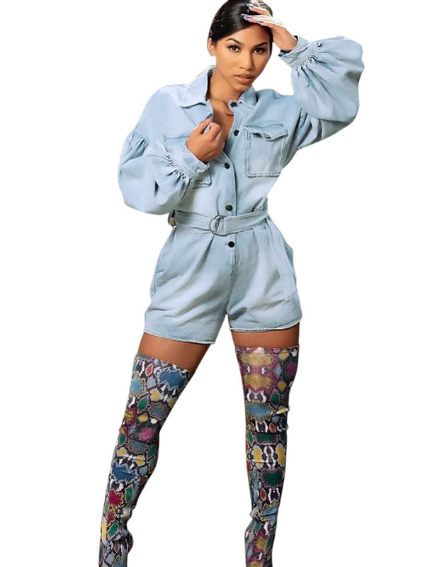 Women Long Sleeve Jeans Romper