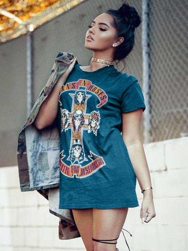 Women Casual Graphic T-Shirt Dress