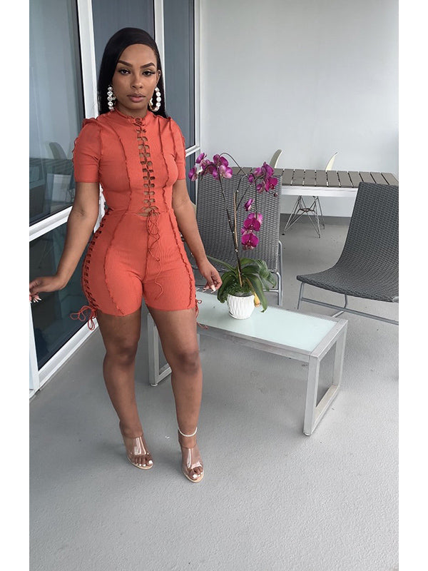 Women Fashion Lace Up Romper Jumpsuit