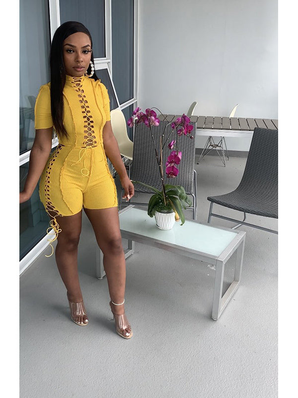 Women Fashion Lace Up Romper Jumpsuit