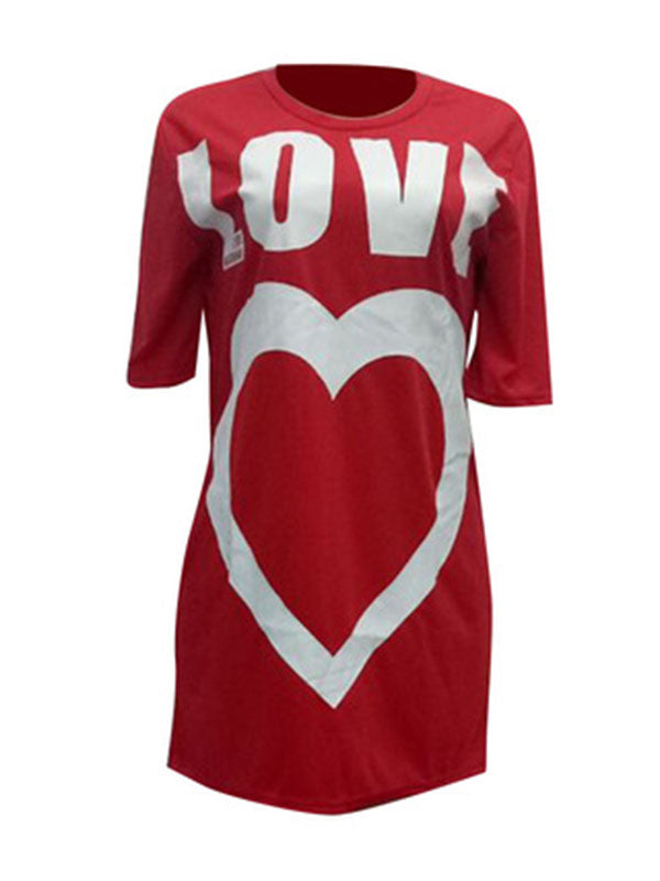 Women Casual Heart Printed T-Shirt Mini Dress
