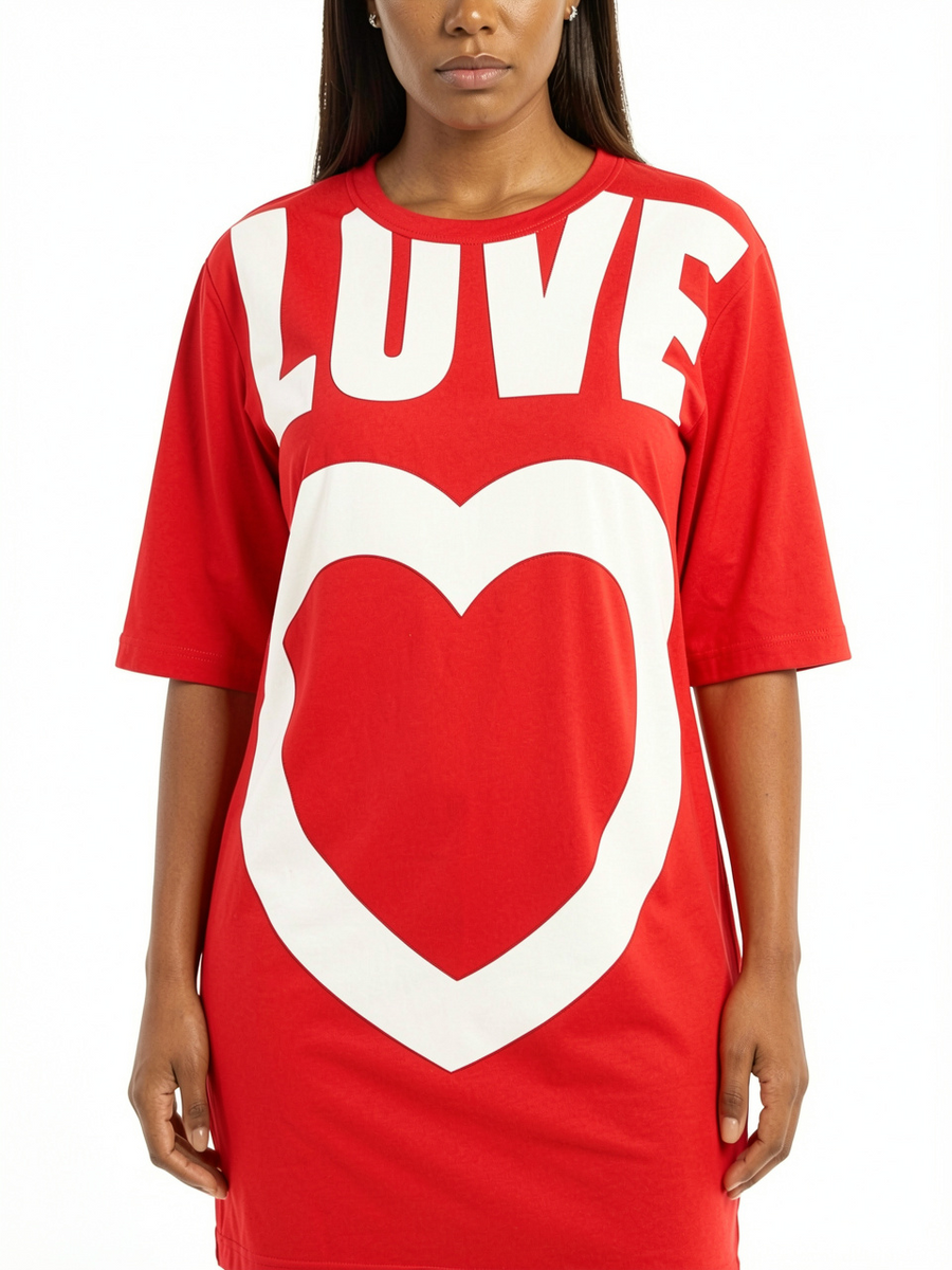 Women Casual Heart Printed T-Shirt Mini Dress