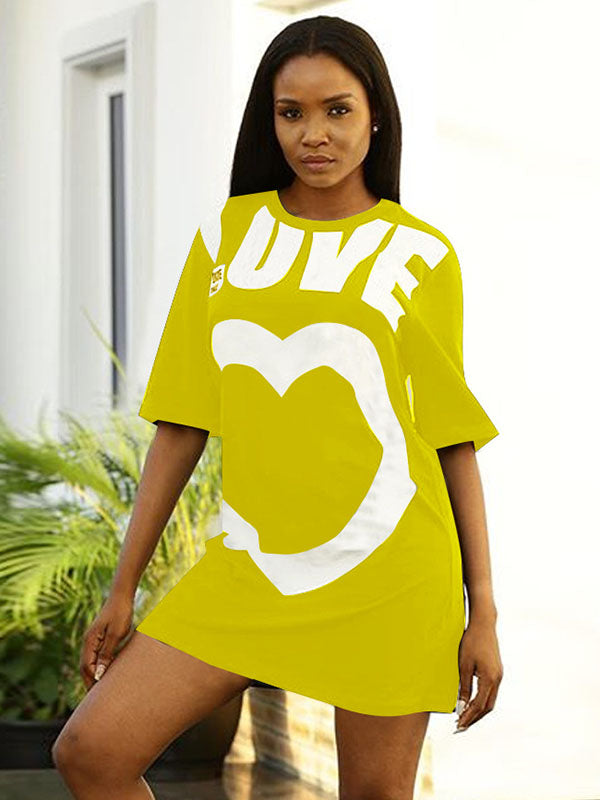 Women Casual Heart Printed T-Shirt Mini Dress