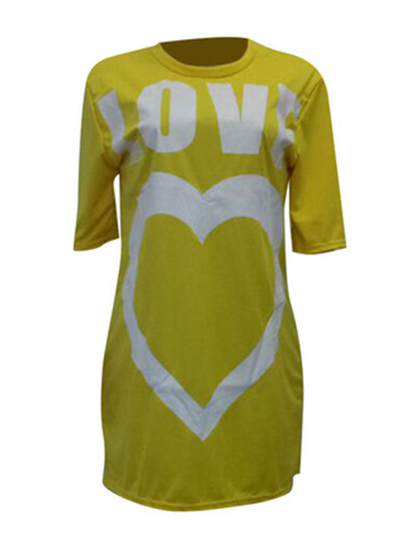 Women Casual Heart Printed T-Shirt Mini Dress