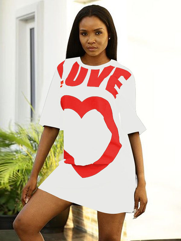 Women Casual Heart Printed T-Shirt Mini Dress