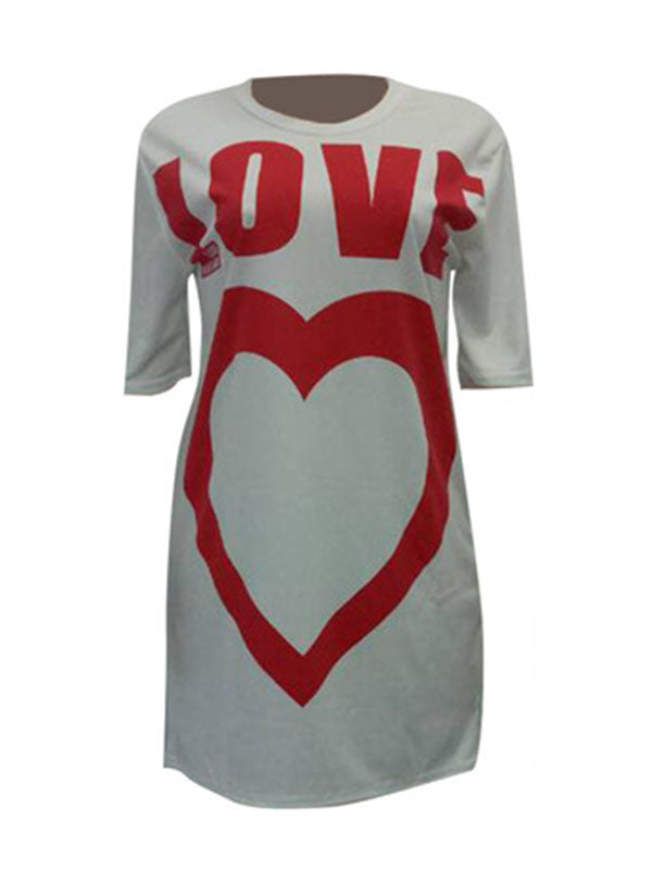 Women Casual Heart Printed T-Shirt Mini Dress