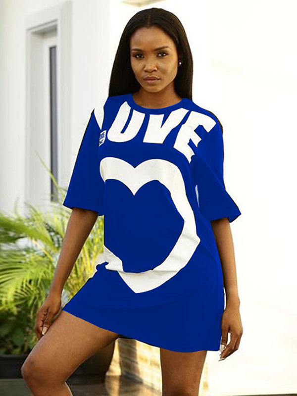 Women Casual Heart Printed T-Shirt Mini Dress