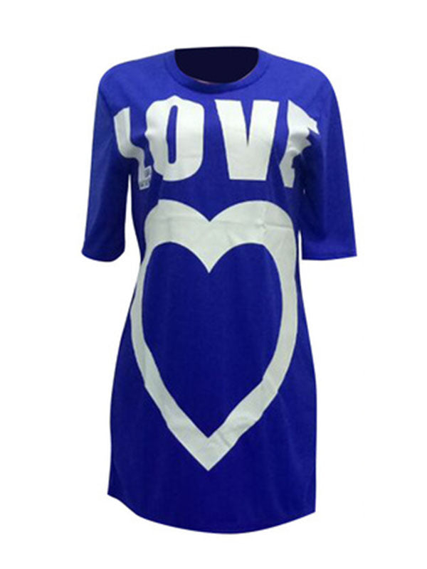 Women Casual Heart Printed T-Shirt Mini Dress