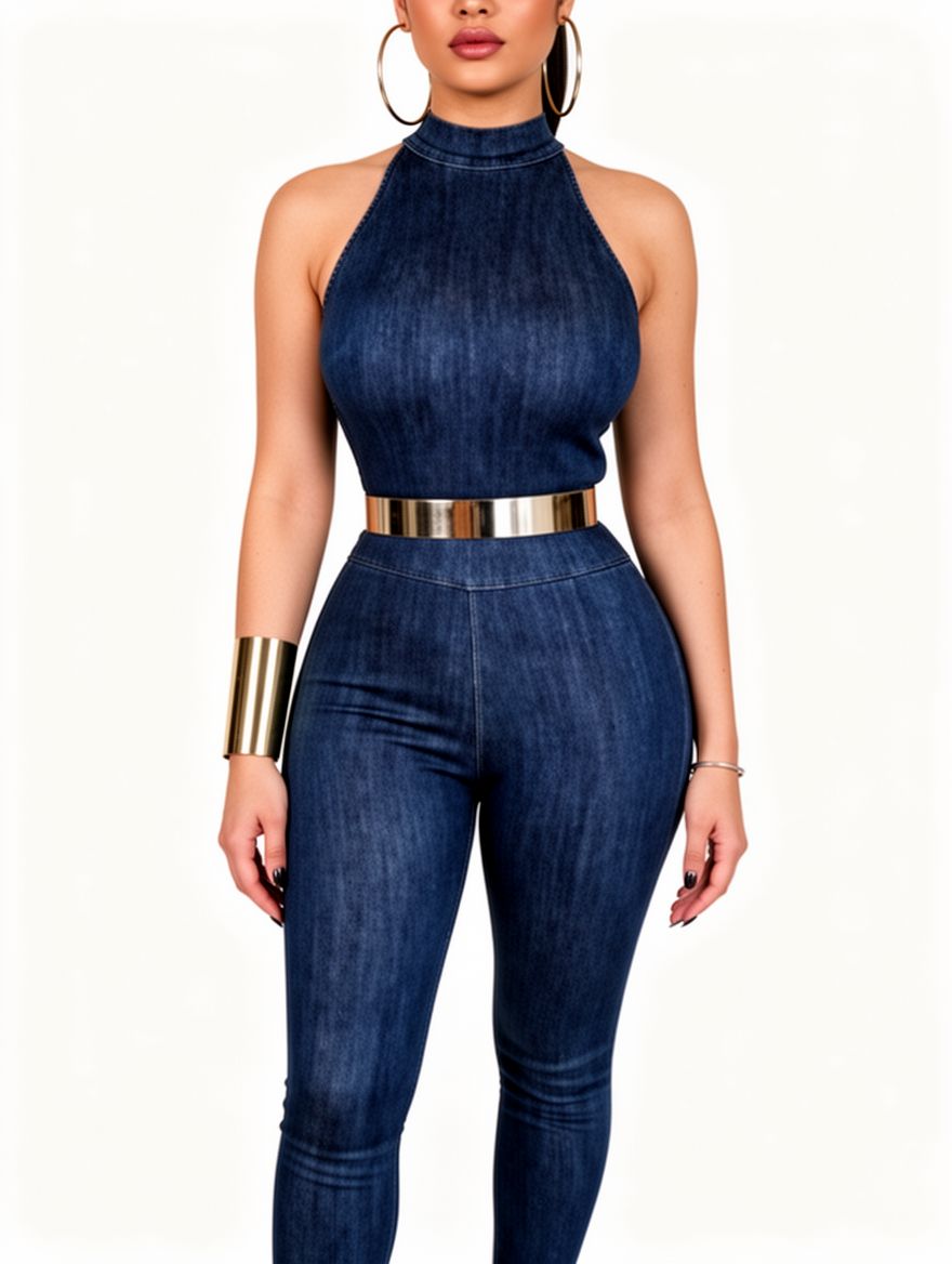 Women Sleeveless Halter Jumpsuit